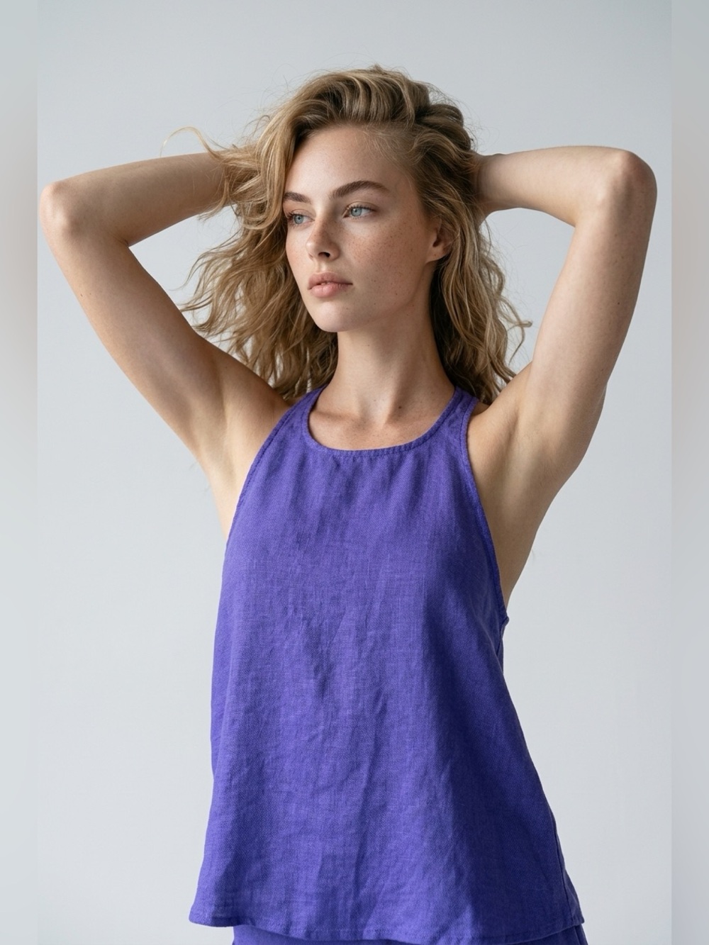 Maeve Anthropologie Joya Purple 100% Linen Swing Tank Top